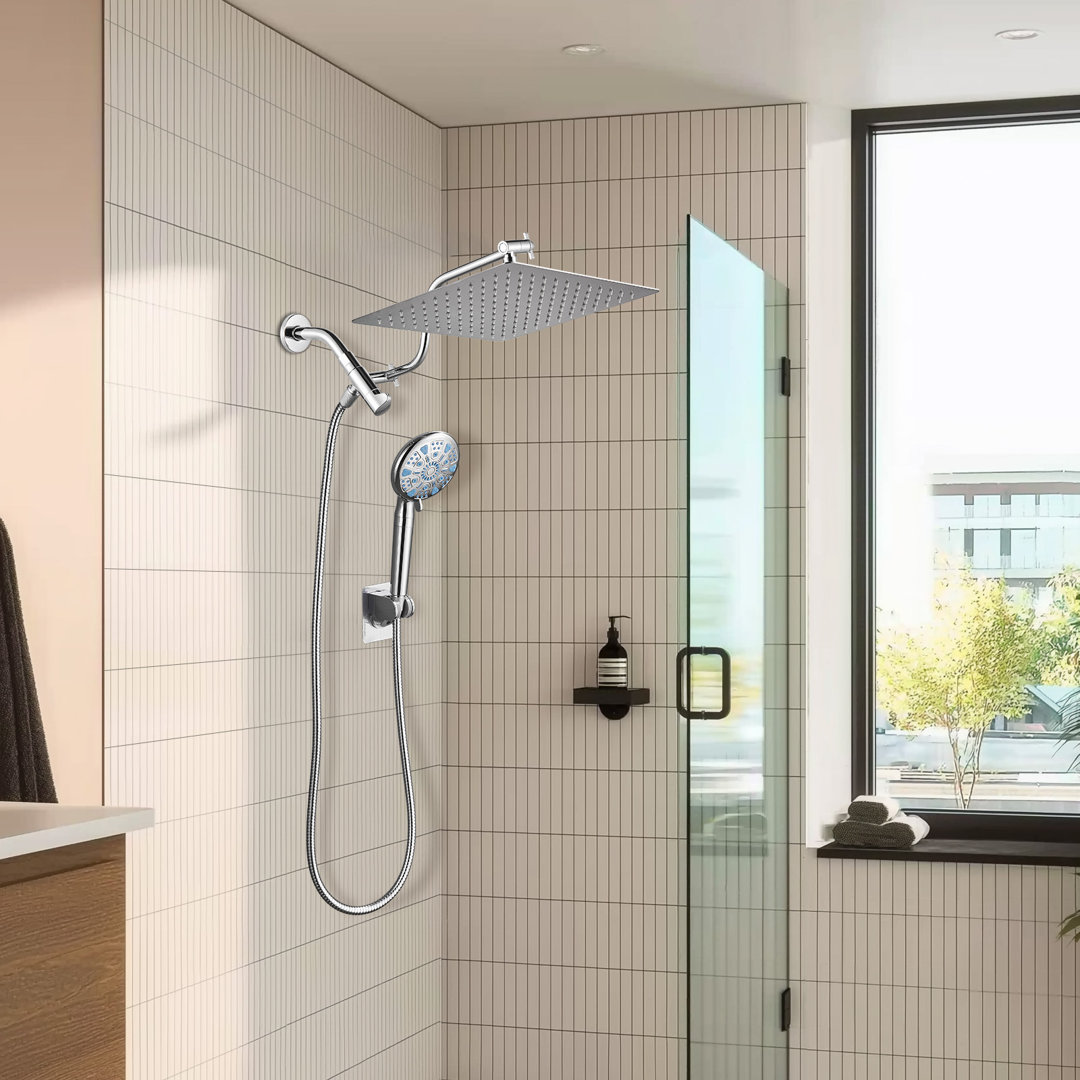 12-Inch Raincan Shower Heads with 9-Setting Handheld Spray and Adjustable Curved Extension Arm Combo